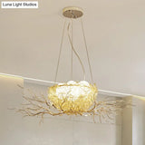 Modern Nest Pendant Light In Beige Aluminum - 3 Heads Chandelier Fixture For Dining Room