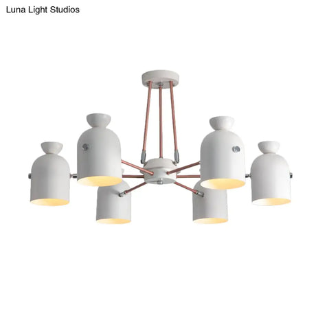 Modern Nordic 6-Head Chandelier Lamp with Half-Capsule Design and Metallic Finish in White White