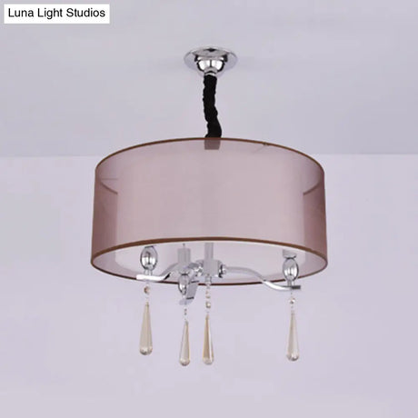 Modern Nordic Chandelier Light With 3 Cylinder Fabric Shades - Black/Red