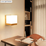 Modern Nordic Cube Led Wall Sconce - Solid Wood Ideal For Bedroom