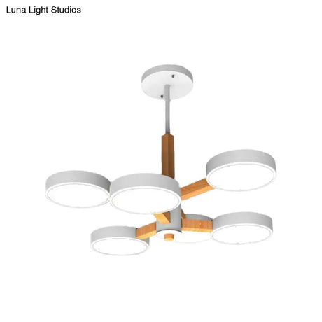 Modern Nordic Hanging Light: Acrylic & Wood Round Chandelier For Living Room