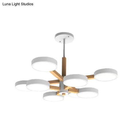 Modern Nordic Hanging Light: Acrylic & Wood Round Chandelier For Living Room