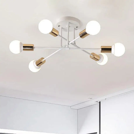 Modern Nordic Metal Semi Flush Mount Ceiling Light Fixture - 6 Lights Black/White Bedroom Lighting