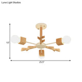 Modern Nordic Starburst Ceiling Mount Chandelier - Semi Flush & Light Wood Finish Exposed Bulb
