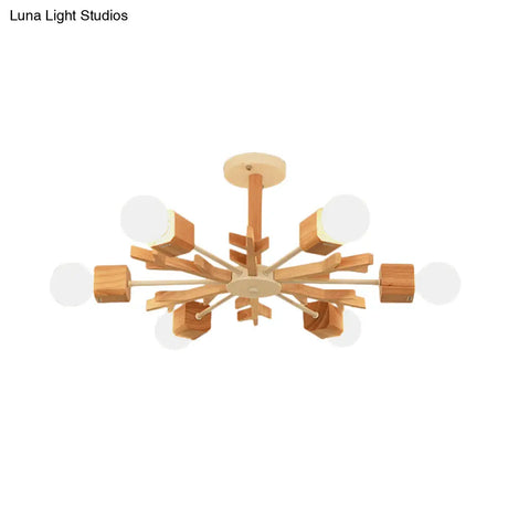 Modern Nordic Starburst Ceiling Mount Chandelier - Semi Flush & Light Wood Finish Exposed Bulb