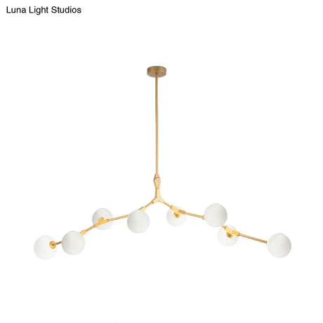 Modern Nordic Style Opal Glass Branch Hanging Lamp With Gold Chandelier Light - 5/6/7 Lights