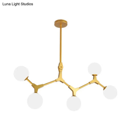 Modern Nordic Style Opal Glass Branch Hanging Lamp With Gold Chandelier Light - 5/6/7 Lights