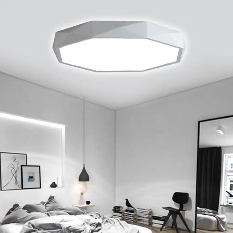 Modern Octagon Metal Led Flush Mount Lamp - 16’/19.5’/23.5’ Wide White Perfect For Living Room / 16’