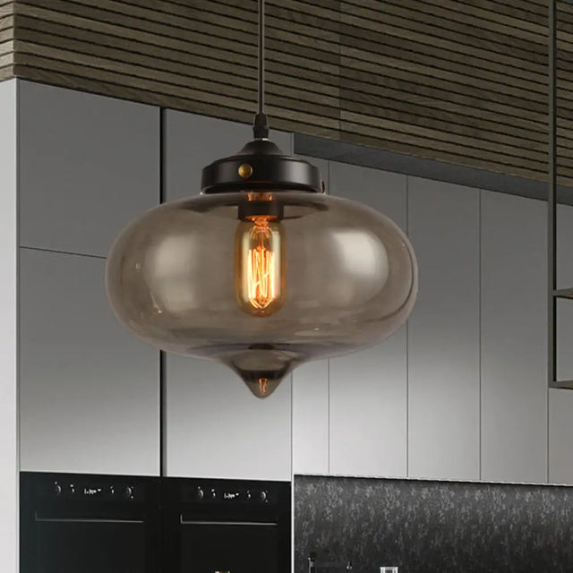 Modern Onion Pendant Light – Gray/Red/Yellow Glass Ceiling Fixture For Restaurants Grey