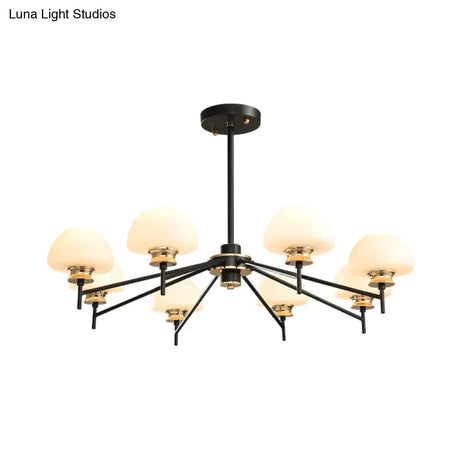 Modern Opal Frosted Glass 8-Head Urn Chandelier Light: Black & Gold Suspension Lamp