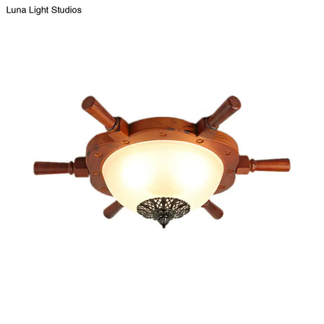 Modern Opal Glass Flush Mount Ceiling Light With Led Brown Finish And Rudder Design - Perfect For