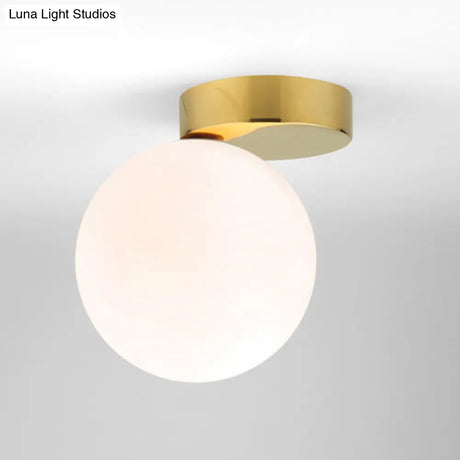 Modern Opal Glass Flush Mount With 1-Light Spherical Shade For Hallway Lighting