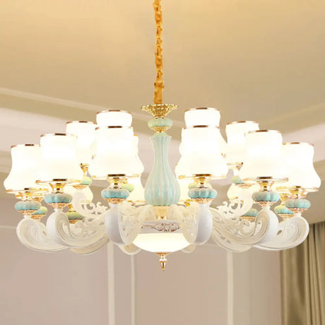Modern Opal Glass Living Room Drop Lamp With Pear Shade 18 / White