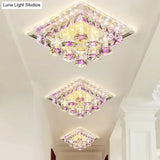 Modern Optic Prismatic Crystal Led Flush Mount - Square Ceiling Light Fixture For Aisle Purple /