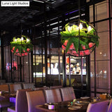 Modern Orb Cage Iron Chandelier With 4 Lights - Elegant Ceiling Hang Fixture In Black Rose And Leaf