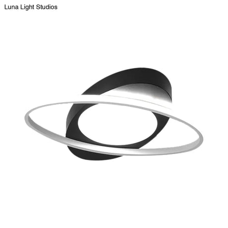 Modern Orbit Ceiling Flush Light - Led Bedroom Flushmount 18’/23’ Wide Black/White Acrylic