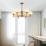 Modern Oval Cream Glass Living Room Ceiling Chandelier 6 / Gold