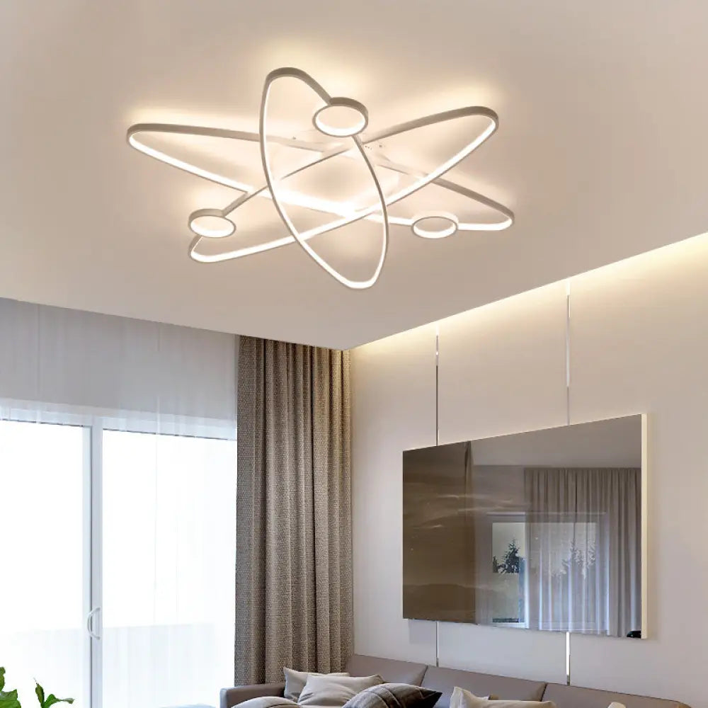 Modern Oval Flush Ceiling Lamp With Led Acrylic White/Coffee Finish In Warm Light -