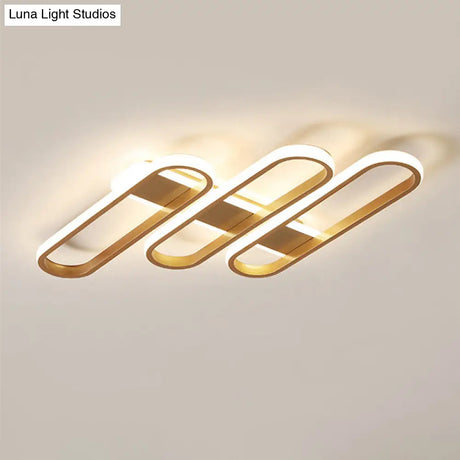 Modern Oval Led Gold Ceiling Lamp – Acrylic Flush Mount Lighting In Warm/White Light - Ideal For