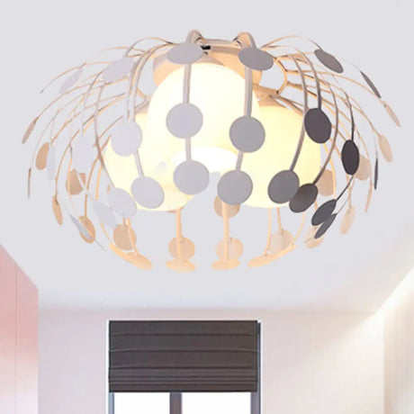 Modern Oval Metal Semi Flush Mount Lamp With Milk Glass Globe Shade - 3 Lights White/Black White