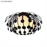 Modern Oval Metal Semi Flush Mount Lamp With Milk Glass Globe Shade - 3 Lights White/Black