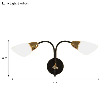 Modern Oval Milky Glass Wall Mounted Lamp: Black Living Room Sconce Light