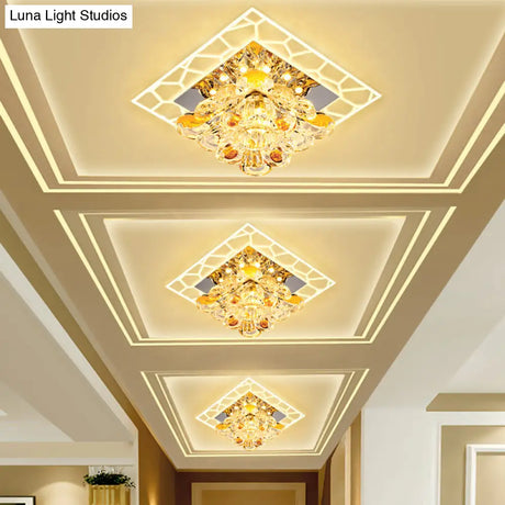 Modern Patchwork Square Acrylic Led Ceiling Lamp With Crystal Flower Shade
