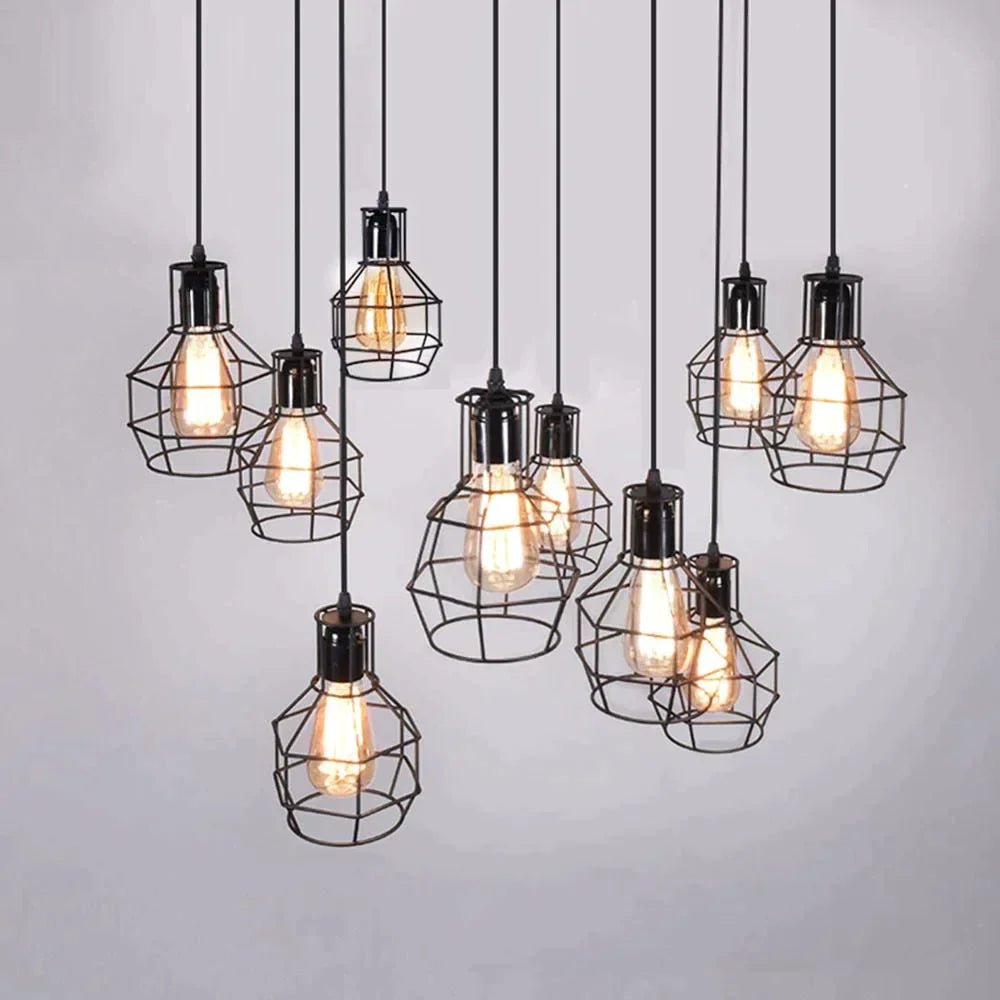 Modern Pendant Light Black Iron Hanging Cage Vintage E27Led Lamp Bulb Industrial Loft Retro Dining