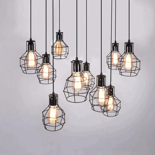 Modern Pendant Light Black Iron Hanging Cage Vintage E27Led Lamp Bulb Industrial Loft Retro Dining
