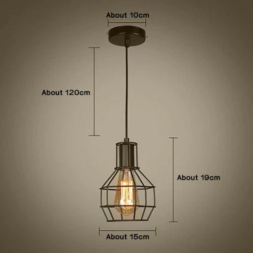 Modern Pendant Light Black Iron Hanging Cage Vintage E27Led Lamp Bulb Industrial Loft Retro Dining