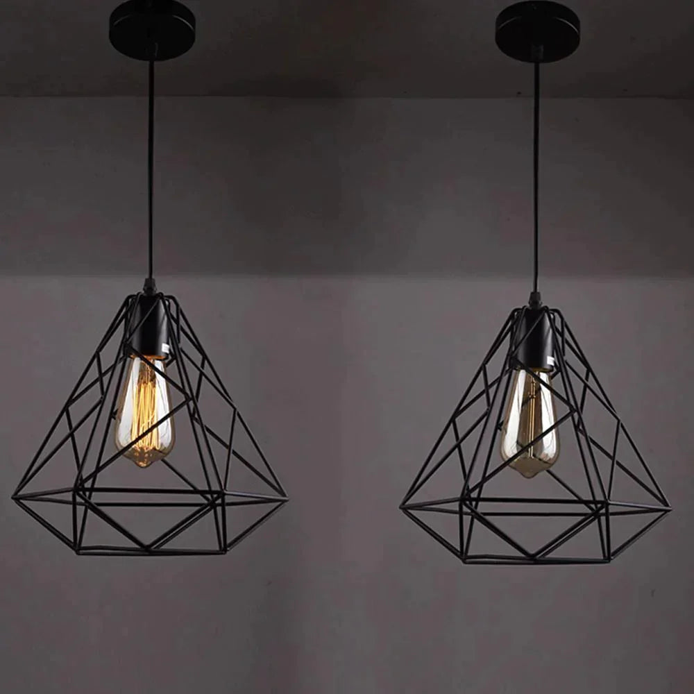 Modern Pendant Light Black Iron Hanging Cage Vintage E27Led Lamp Bulb Industrial Loft Retro Dining