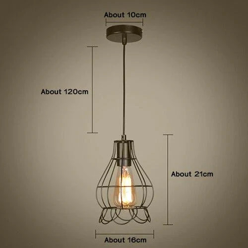 Modern Pendant Light Black Iron Hanging Cage Vintage E27Led Lamp Bulb Industrial Loft Retro Dining