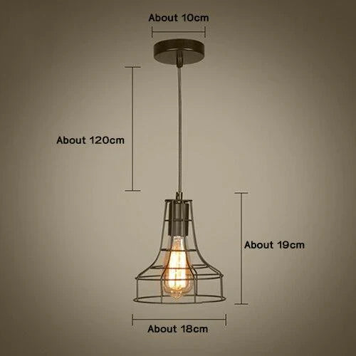 Modern Pendant Light Black Iron Hanging Cage Vintage E27Led Lamp Bulb Industrial Loft Retro Dining