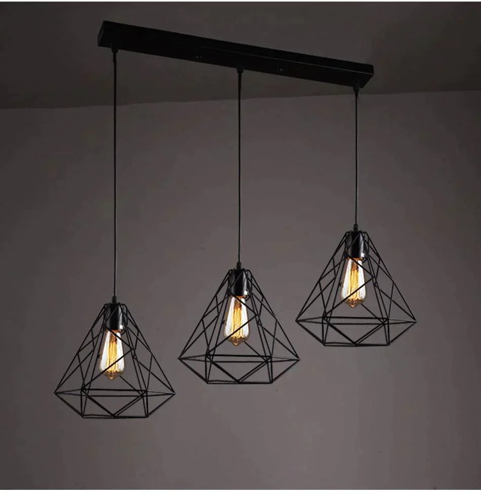 Modern Pendant Light Black Iron Hanging Cage Vintage E27Led Lamp Bulb Industrial Loft Retro Dining
