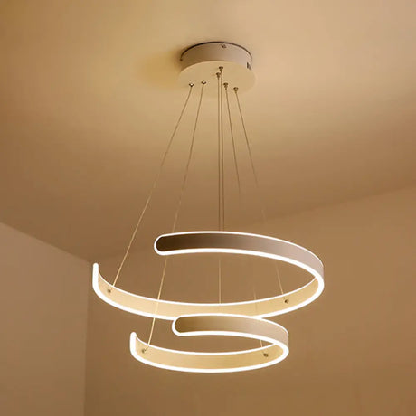 Modern Pendant Light For Dining Room - White Multi Ring Hanging Lamp With Neutral / Double
