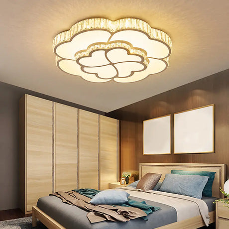 Modern Petal Crystal Led Flush Ceiling Light In White - 19.5/23.5/31.5 For Bedroom