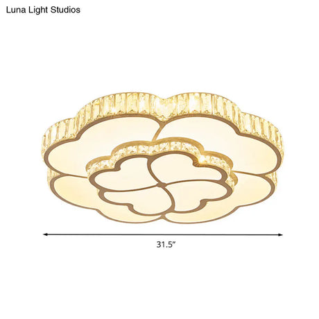 Modern Petal Crystal Led Flush Ceiling Light In White - 19.5’/23.5’/31.5’ For Bedroom