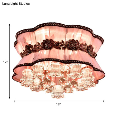 Modern Pink Flower Led Ceiling Mount Light With Crystal Deco – Flush For Hotel