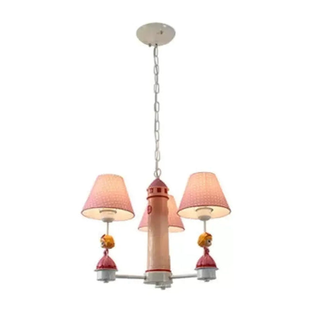 Modern Plaid Shade Chandelier With 3 Lights And Kid-Friendly Hanging Lamp Perfect For Bedrooms Pink