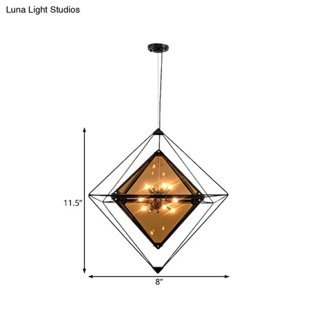Modern Polygon Pendant Light With Amber/Smoke Gray Glass - 1-Light Dining Room Suspension