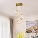 Modern Prismatic Crystal Hanging Light With 2 Layers 3 Lights Gold Pendant Design - Linear/Round