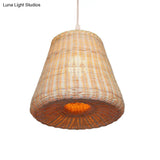 Modern Rattan Pendant Light With Conic Design And Beige Color - Ideal For Restaurants Farmhouse