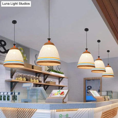 Modern Rattan Tapered Ceiling Lamp - 10’/14’/16’ Wide Yellow/Brown Pendant Light 1 Bulb