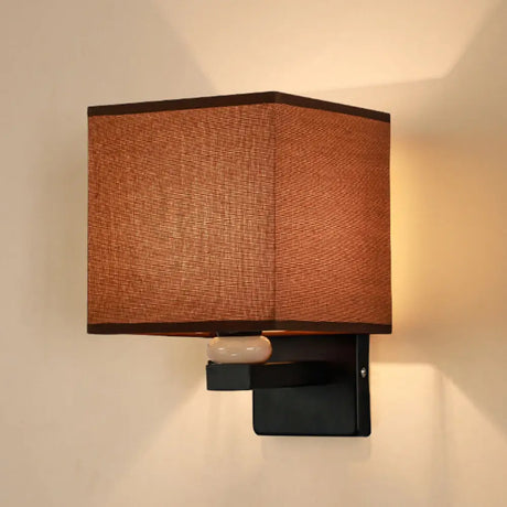 Modern Rectangle Fabric Wall Lamp With Faux Jade Decor - Flaxen/White/Beige 1-Bulb Fixture Coffee