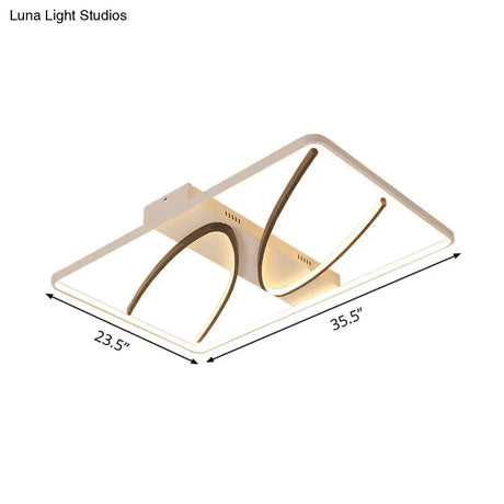 Modern Rectangular Ceiling Flush Light: Black - White Aluminum Led Mount Lamp With Curve Design -
