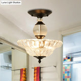 Modern Ribbed Glass Semi Flush Mount Light In Black/Gold - 12’/16’ Diameter 1 Crystal Ceiling Lamp