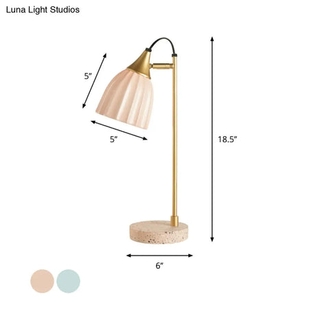 Modern Ribbed Table Lamp With Pink/Sky Blue Dome Gold Arm And Marble Base