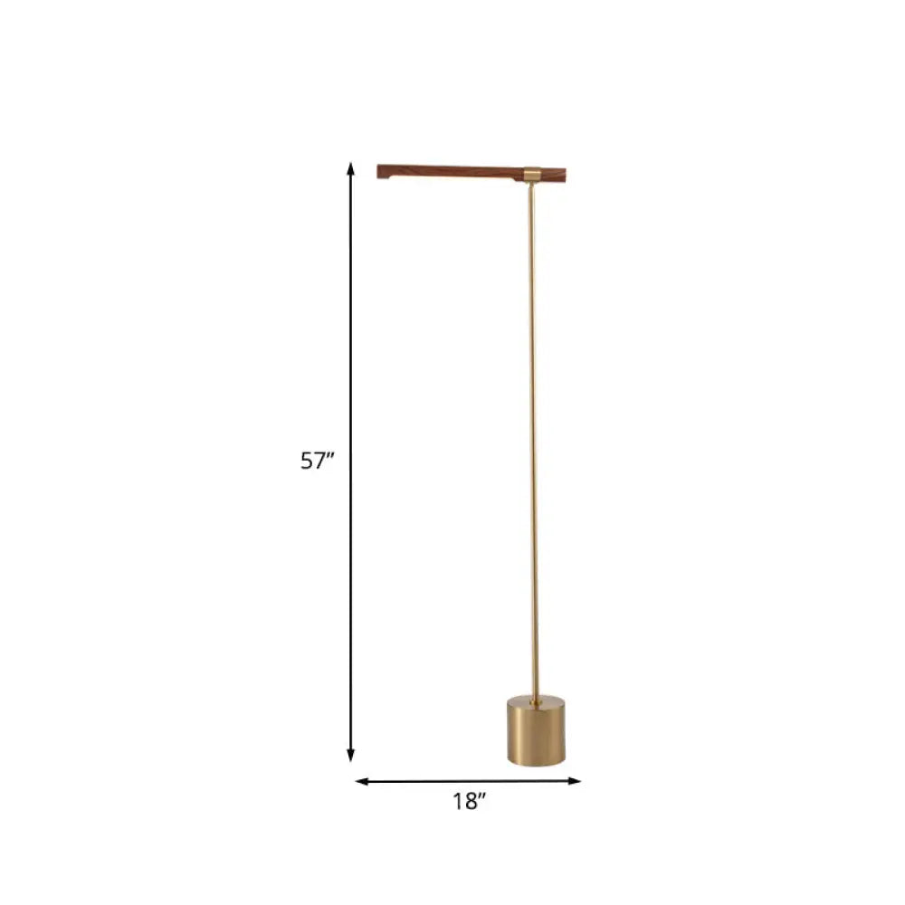 Modern Right Angle Metal Floor Lamp With Gold Finish Wood Shade | White/Warm Lighting For Bedroom
