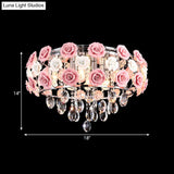 Modern Romantic Crystal Flush Mount Chandelier - Pink Blooming Rose Ceiling Light 8 - Bulb