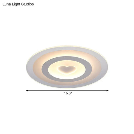 Modern Round Acrylic Flush Mount Light Led - 8’/16.5’/20.5’ Wide Lamp With Heart Pattern Warm/White